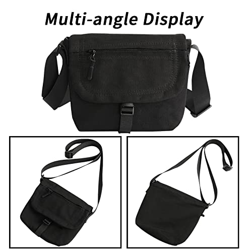 Wesoke Small Canvas Crossbody Bag For Men Women, Black Messenger Bags Side Shoulder Bag, Portable Travel Satchel Sling Bag Cell Phone Purse With Adjustable Strap For Work Business #TOP6