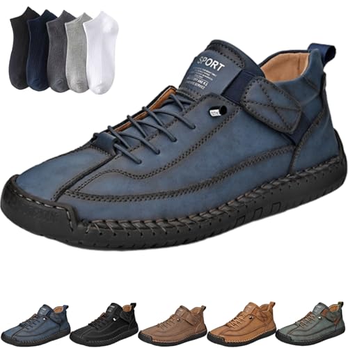 Beelovy Shoes for Men, Easestep Adjustable Leather Sneakers Soft Comfort Orthopedic Support, Slip On Loafers