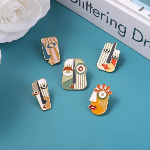 5 Pcs Picasso Style Enamel Pin Art Mask Brooch Pins Dress Accessories Fashion Shiny Brooch for Any Special Occasions4