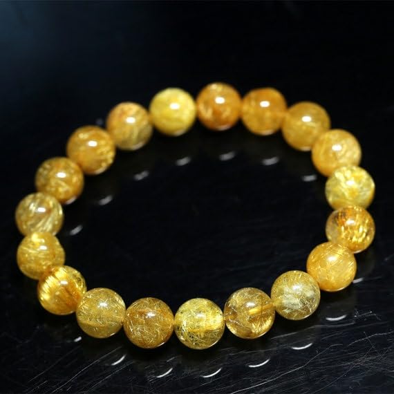 Quartz rutilé doré bracelet 10mm perles rondes naturelles et authentiques LKBEADS
