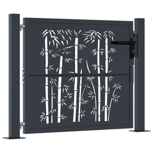 vidaXL Gartentor, Gartentür mit Bambus-Design, Abschließbar Hoftor Eingangstor für Garten Terrasse, Tor Zauntor Gartenpforte, Anthrazit 105x80 cm Stahl