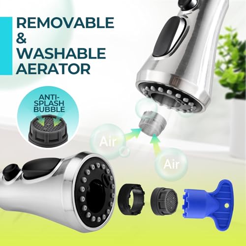 VFAUOSIT Kitchen Faucet Head Replacement, 3-Mode (Blade Spray) Pull Down Kitchen Sink Faucet Sprayer Head with 9 Adapters for Moen, Delta Faucets-American Standard, Brushed Nickel Faucet Spray Nozzle - Thumbnail 5