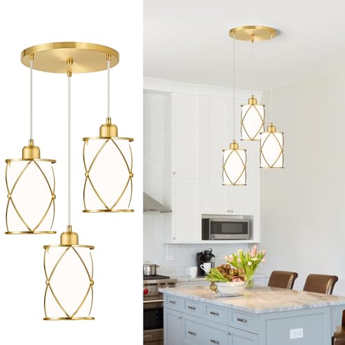 Brushed Gold 3-Light Pendant Light with Frosted Glass