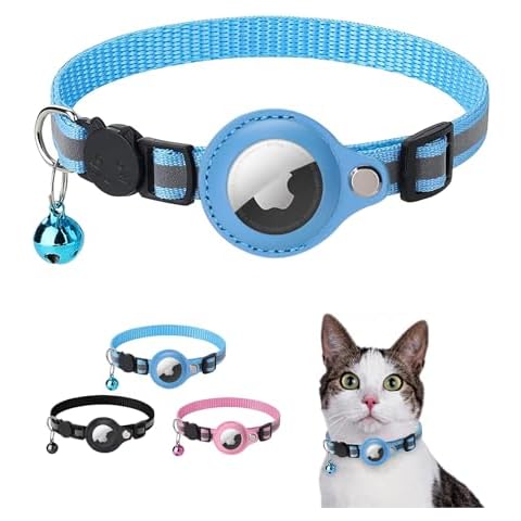 EnjoIt AirTag Collar Reflective Adjustable Cat Collar with AirTag Adjustable Holder and Bell Compatible with Apple AirTag, for Small Pets Cats Puppies Kitten Blue Cover