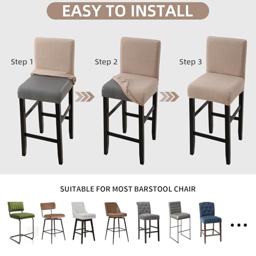 Image of YISUN Waterproof Bar Stool Covers, Stretch Barstool Slipcovers with Backs, Removable Washable Pub Tall Chair Slipcover, Counter Chair Seat Protector Cover, Jacquard Khaki 4 Pack