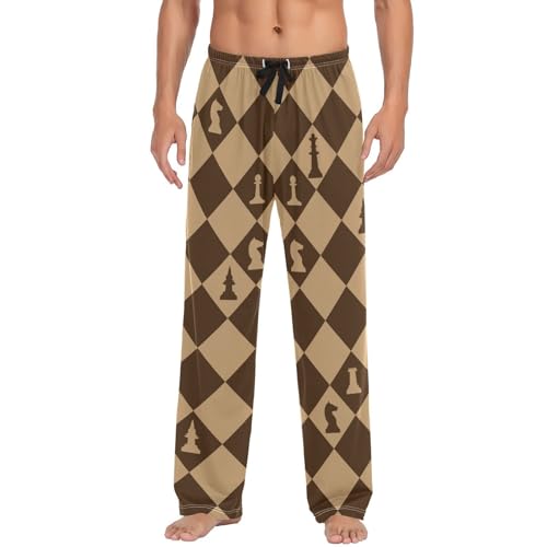 Mens Pajama Pants Chess and Chess Board Alpaca Lounge Pants with Pockets,Elastic Waist Sleep Bottoms-S