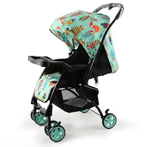 Luvlap Sunny Stroller/Pram with Reversible Handlebar, 5 Point Harness, 3 Level Recline Adjustment, Compact and Easy Fold, for Newborn Baby/Kids, 0-3 Years (Printed)