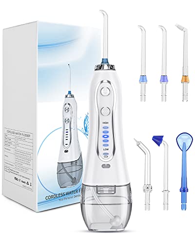 Irrigador bucal inalámbrico eléctrico BESTOPE con 5 modos y 6 boquillas, impermeable IPX7, carga USB, 300 ml, irrigador oral, limpiador dental para casa y de viaje