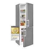 Exquisit Kühl- und Gefrierkombination KGC233-60-HE-040D inoxlook | Standgerät | 173 l Volumen | LED-Licht | Türanschlag wechselbar | Kühlen und Gefrieren | Gemüsefach und Glasablagen | Inoxlook