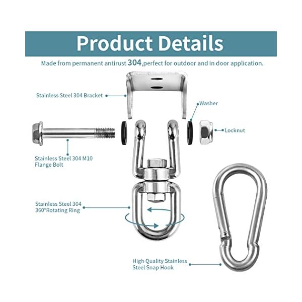 Innovative 1100 LB Capacity 2 PCS Stainless Steel 304 Heavy Duty Swing Hangers & Snap Hooks for Concrete Wooden Sets Trapeze Yoga Swingset Hammock Swing - Image 3