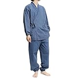 [ワン カラーズ] デニム 作務衣 メンズ 6オンス インディゴ ウエストゴム 無地 上下 セットアップ M ブルー(1)