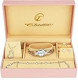 BELLOS Gift Set Women's Watch Silver- Jewelry set- Necklace-Ring- Earrings
