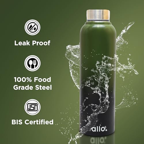 Image of Allo Stainless Steel Water Bottle For Adults, Kids 1 Litre Water Bottles For School, Office, Sports, Gym 1L Water Bottle For Men And Women, Pack Of 2| Leak Proof, Bpa Free, Light & Dark Blue Steel Cap