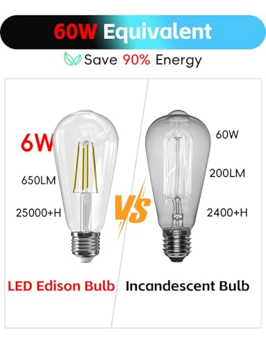Image of Jensense Edison Bulbs E26 LED Bulb 60 Watt Equivalent, Vintage LED Light Bulbs CRI90+ ST19, Dimmable Clear Light Bulbs (5000K Daylight, 6watt-3 Pack)