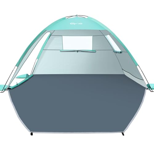 Glymnis Beach Tent Large for 2-3 Person, Portable UV Protection Beach Sun Shelter Lightweight Sun Shade Tent for Beach, Garden, Fishing, Picnic
