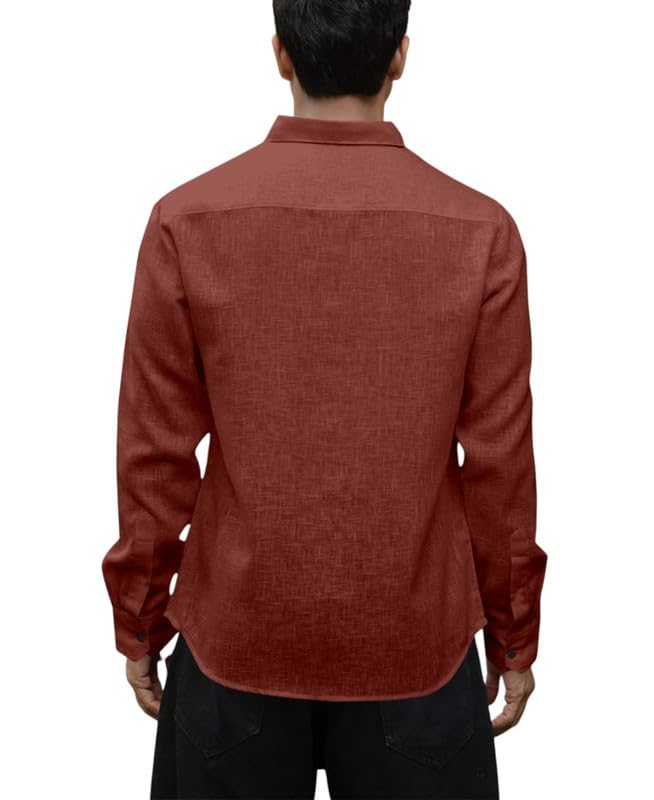 Image of Men's Solid Linen Cotton Shirt Casual Plain Full Sleeve Summer-Regular Fit Men Stylish Shirt DARK-LINEN-01
