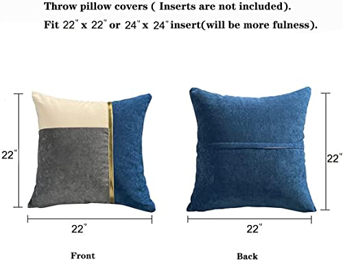 Qiyiqi Blue Gray White Throw Pillow Covers 22 X 22 Inches With Gold Leather Patchwork Velvet Decorative Pillows Cover For Couch #TOP4