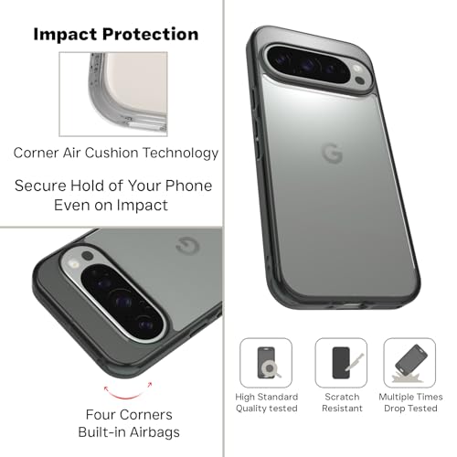 Image of RIGGEAR Shockproof Clear Hybrid Armor Back Cover Case for Google Pixel 9 / Pixel 9 Pro (Clear-Black Bumper and Transparent PC)