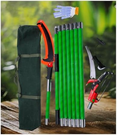 Extendable Long Tree Pruner Set with Hand Saw Blades & Scissors, Sturdy Manual Branch Cutter & Garden Trimmer Tools for Efficient Pruning (Green)