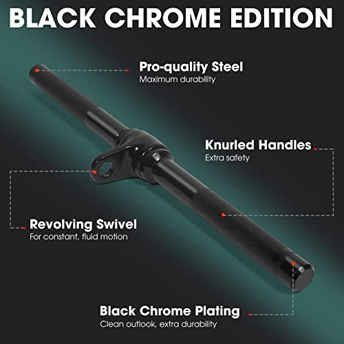 Image of Yes4All Black Revolving Straight Bar with Diamond Knurl Handle, 880 LB Capacity Tricep Press Down Bar & LAT Cable Attachment for Row Machine & Cable Machine, Home Gym Straight Tricep Bar