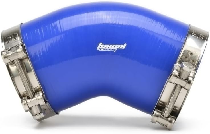 Universal 4-Ply High Performance 45 Degree Elbow Coupler Silicone Hose Turbo Intercooler Intake Piping Length 102mm Thickness 5mm with T-Bolt Clamps (Blue, 102mm (4"))