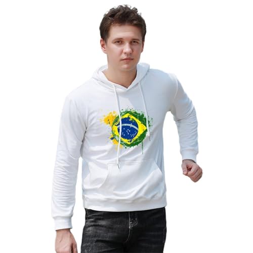Soccer Brazil Flag Pattern Unisex Casual Hoodies Long Sleeve Lightweight Pullover Tops Loose Sweatshirt with Pocket4