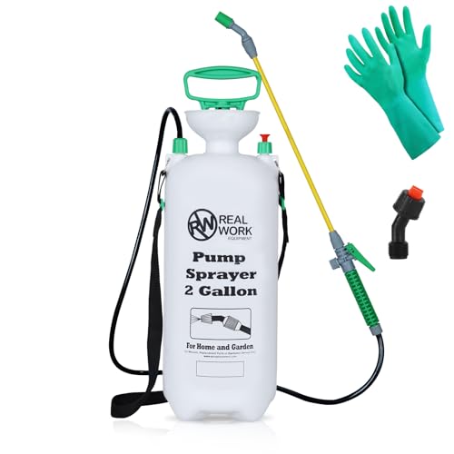 REALWORK 2pk 2-Gallon Handheld Tank Sprayer with Easy-Carry Shoulder Strap for Lawn, Garden, Yard, in Translucent White