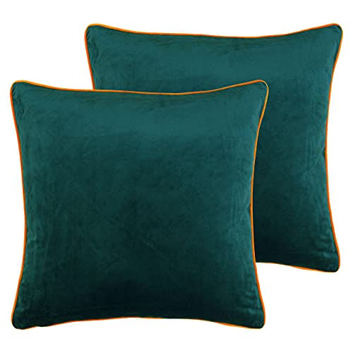 Paoletti Meridian Feather Filled Cushions (Twin Pack), Polyester, Teal/Clementine