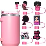 6PCS Pink Black Girl Straw Covers for Stanley Cup，Cute Silicone Straw Topper for 10mm Drinking Straw Tip Covers Stanley Cup Accessories