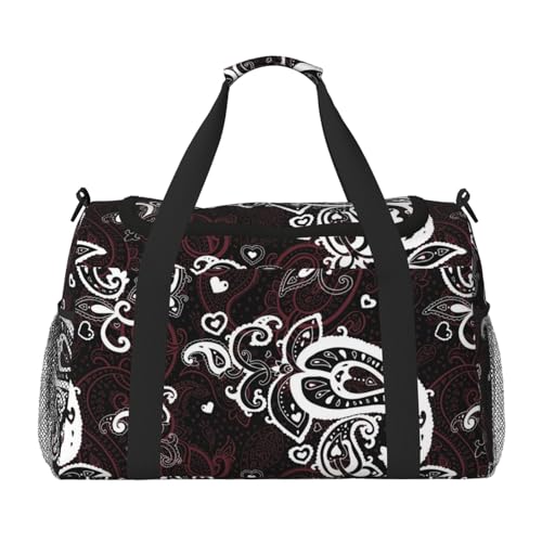 ジムバッグ ペイズリー柄 スポーツバッグ 旅行バッグ ダッフルバッグ ボストンバッグ フィットネスバッグ 大容量 おしゃれ 軽量 多機能 通学 出張 アウトドア 旅行 メンズ レディース