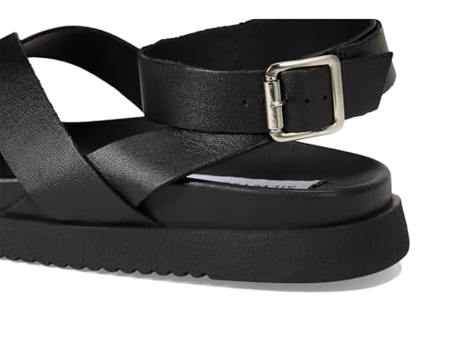 Steve Madden Women's Mira Sandal, Black Leather, 10