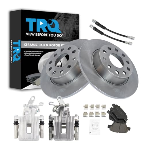 Image of TRQ Rear Brake Pad and Rotor Set Ceramic 272mm Rotors Calipers Compatible with 2010 Audi A3 2010-2014 Volkswagen Jetta