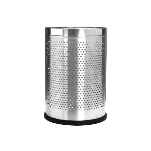 Image of Bathla Stainless Steel Perforated Open Dustbin - 8 Litres | Mesh Trash Can for Home, Office & Commercial Use | Durable, Rust-Resistant & Ventilated Waste Bin