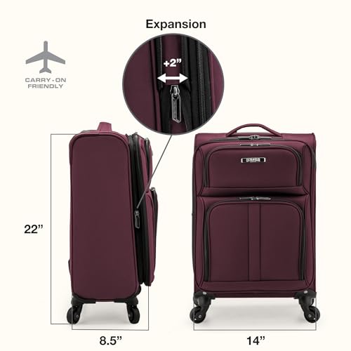 Image of U.S. Traveler Anzio Softside Expandable Spinner Luggage, Burgundy, Carry-on 22-Inch