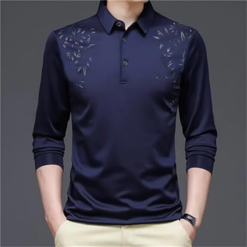 Vsadsau Men's Striped Long-Sleeved Polo Shirt Business Casual Loose Lapel Work Shirts4