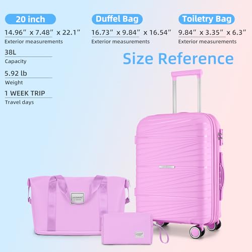 Image of LARVENDER Carry On Luggage 22x14x9 Airline Approved, Suitcases with Wheels | Expandable Hardside PP Carry On Suitcase, 20 Inch Luggage Sets 3 Piece for Women Men, TSA Lock, Neon Pink