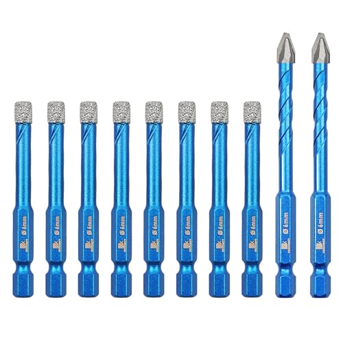 BRSCHNITT Broca de diamante de 1/4 x 8 – Broca con punta de carburo de 1/4 x 2 brocas de mampostería para porcelana, cerámica, vidrio, plástico, granito