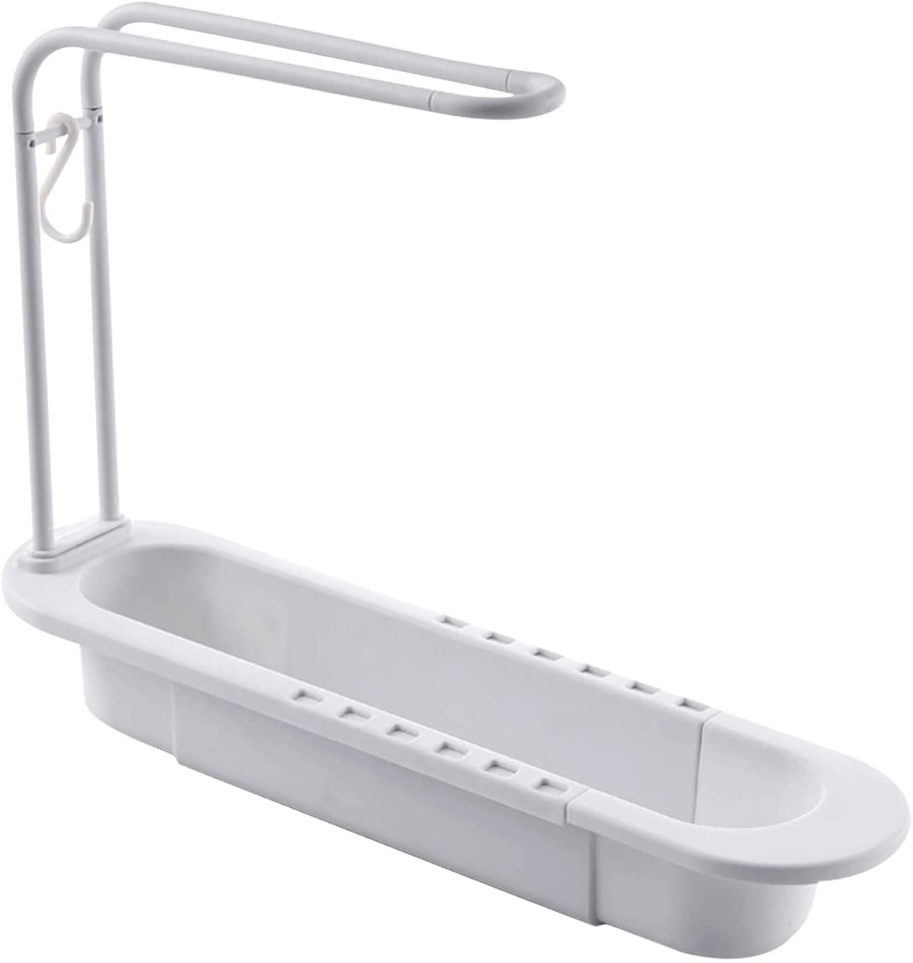 YunQin Telescopic Sink Rack Over Sink Holder Organizer Rack Sponge Storage Drain Basket Dish Cloth Hanger for Home Kitchen (White)