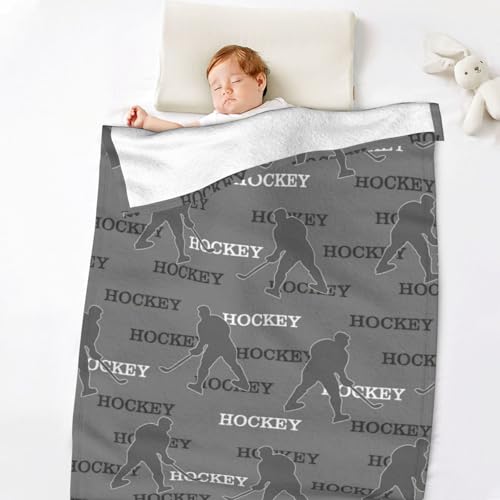 Image of Hockey Baby Blanket 30 inchx40 inch - Grey Reversible Fleece Throw with Ice Hockey Design, Ultra Soft Plush Blanket for Crib, Stroller & Toddler Bed, Cozy Gift for Little Fans