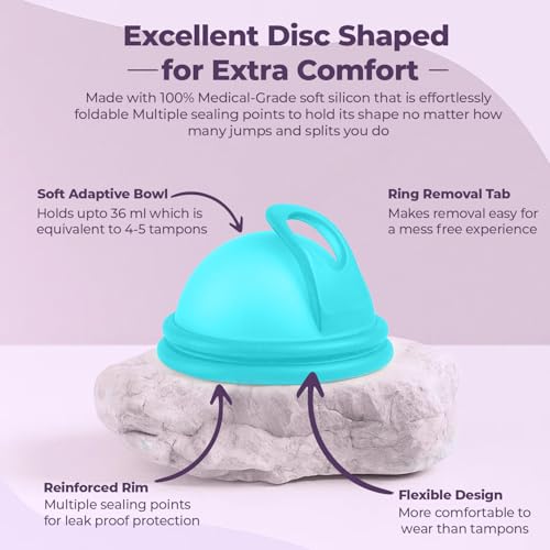Image of Reusable Menstrual Disc (2 Pack) - Soft Medical Grade Silicone Period Disc for Light & Heavy Flow, Leakproof 12-Hour Protection, Easy Removal, Menstrual Cup, Tampon & Pad Alternative, Two Sizes