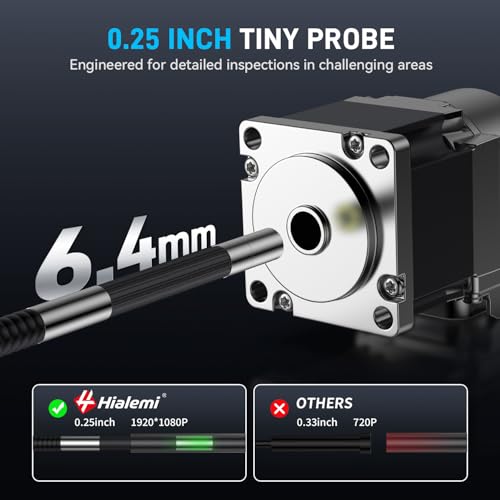 Image of 6.4mm 360 Articulating Borescope 4-Way Endoscope Camera with Light | 5 inch IPS Screen, 2MP /1080P, 5.0FT, Built-In LED Flashlight, 360 Joystick Control for Automotive, Aircraft & Engine Inspection