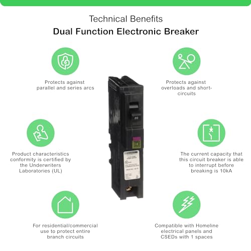 Square D - HOM120PDFC Homeline Plug-On Neutral 20 Amp Single-Pole Dual Function (CAFCI and GFCI) Circuit Breaker, image 5