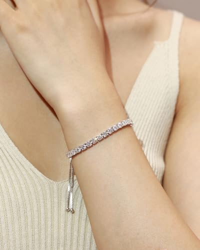 FANCIME Moissanite Tennis Bracelet 1.2ct-12ct Lab Created Moissanite Diamond Bracelets,925 Sterling Silver Adjustable Bolo Tennis Bracelets, 2/3/4/5mm D Color VVS1 Round Cut Moissanite Bracelet for Women2