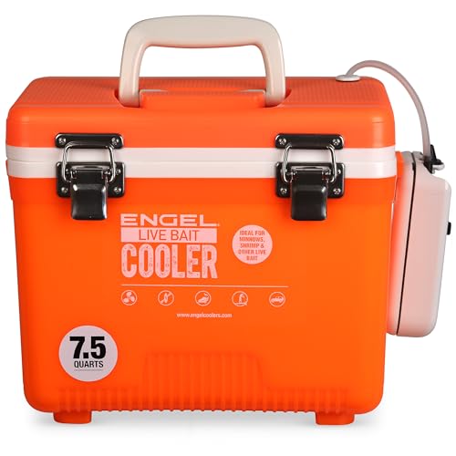 Image of Engel Live Bait Cooler Box with 2nd Gen 2-Speed Aerator Pump - Portable Fishing Station & Minnow Bucket for Shrimp & Other Live Fish with Aerator - ENGLBC-N