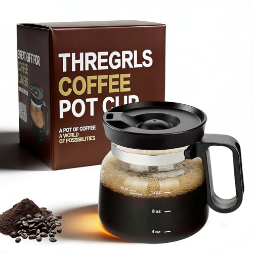 THREGRLS 16 oz Glass Coffee Pot Mug with Spill Proof Lid, Heat Resistant Clear Coffee Cup with Handle for Office Home Travel
