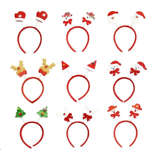 JAADU 9 peças de diadema natal, suprimentos para festas de Natal, diadema de Natal, para mulheres, homens decoração de Natal, festa de Natal para adultos e crianças
