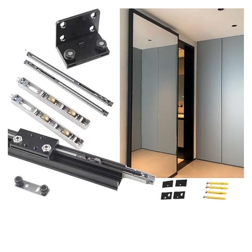 Système coulissant pour porte fantôme noire | Rail invisible chambre 150 cm