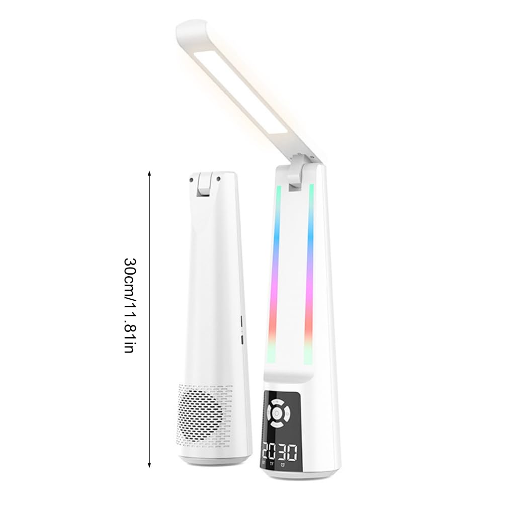 Lampa biurkowa LED z budzikiem i głośnikiem, przenośna składana lampka do czytania, akademika, lampka nocna do nauki, biura, domu