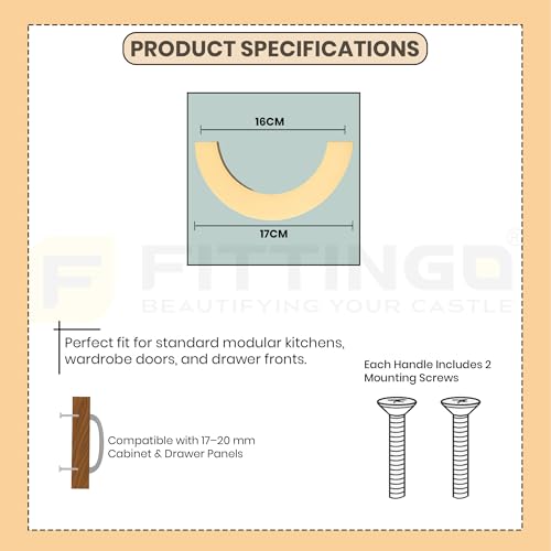 Image of 160mm PVD Gold Cabinet Handle 1327 Half Round Shape - Long Zinc Alloy Pull for Kitchen Cabinets, Wardrobes, Drawers and Home Furniture, Strong & Comfortable Grip Handle - Pack of 10