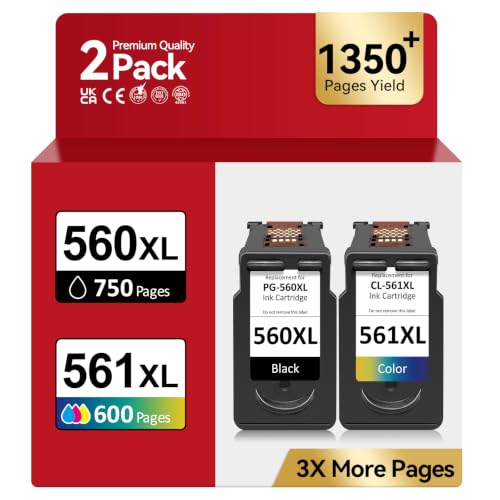 INKWELLZ PG-560/CL-561XL- 750/600+ Pages Replacement for Original Canon 560 561 XL Ink Cartridges Black and Colour 560 561 Ink for Canon Pixma TS5350i TS5350a TS5351 TS5352 TR5355a TS7450i TS7451